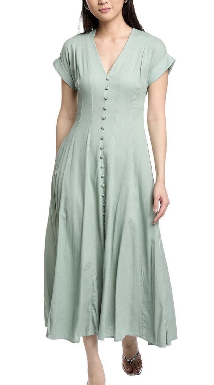 Revolve Sundays button down dress boho midi Light Green Small A006850